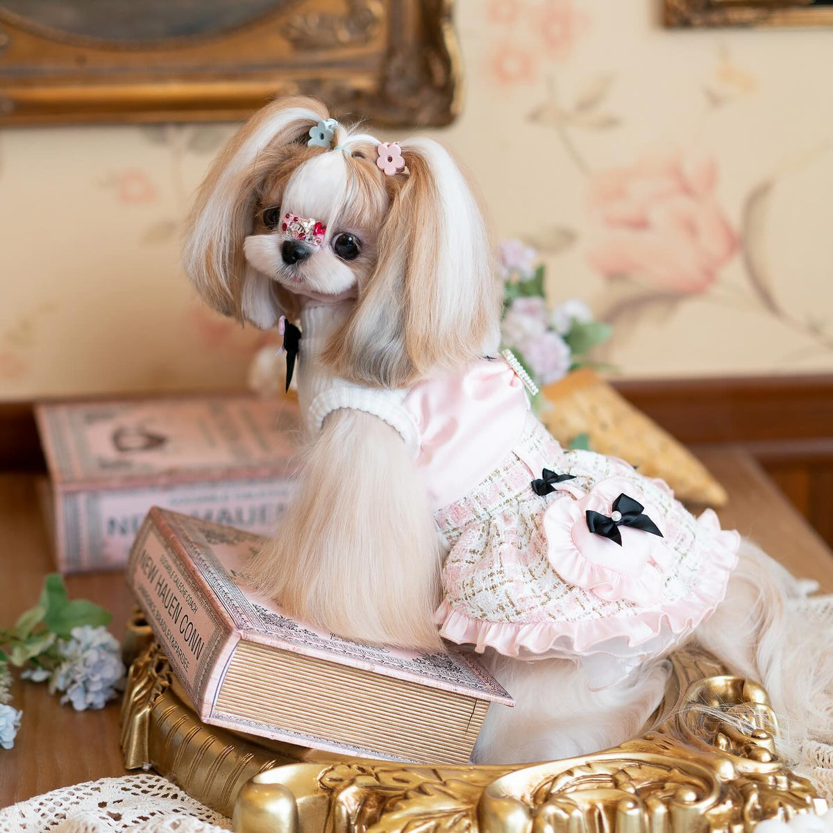 Luxury Tweed Dog Dress with Satin Bow