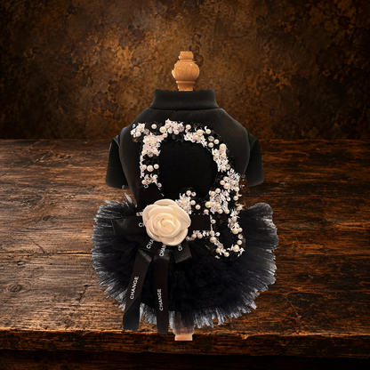 Black Pearl Dog Dress with Tulle Skirt