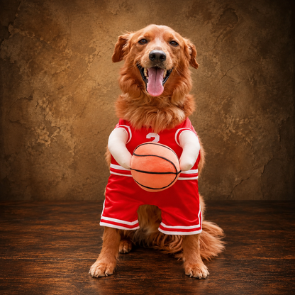 Basketball Dog Costume with Ball — antique display