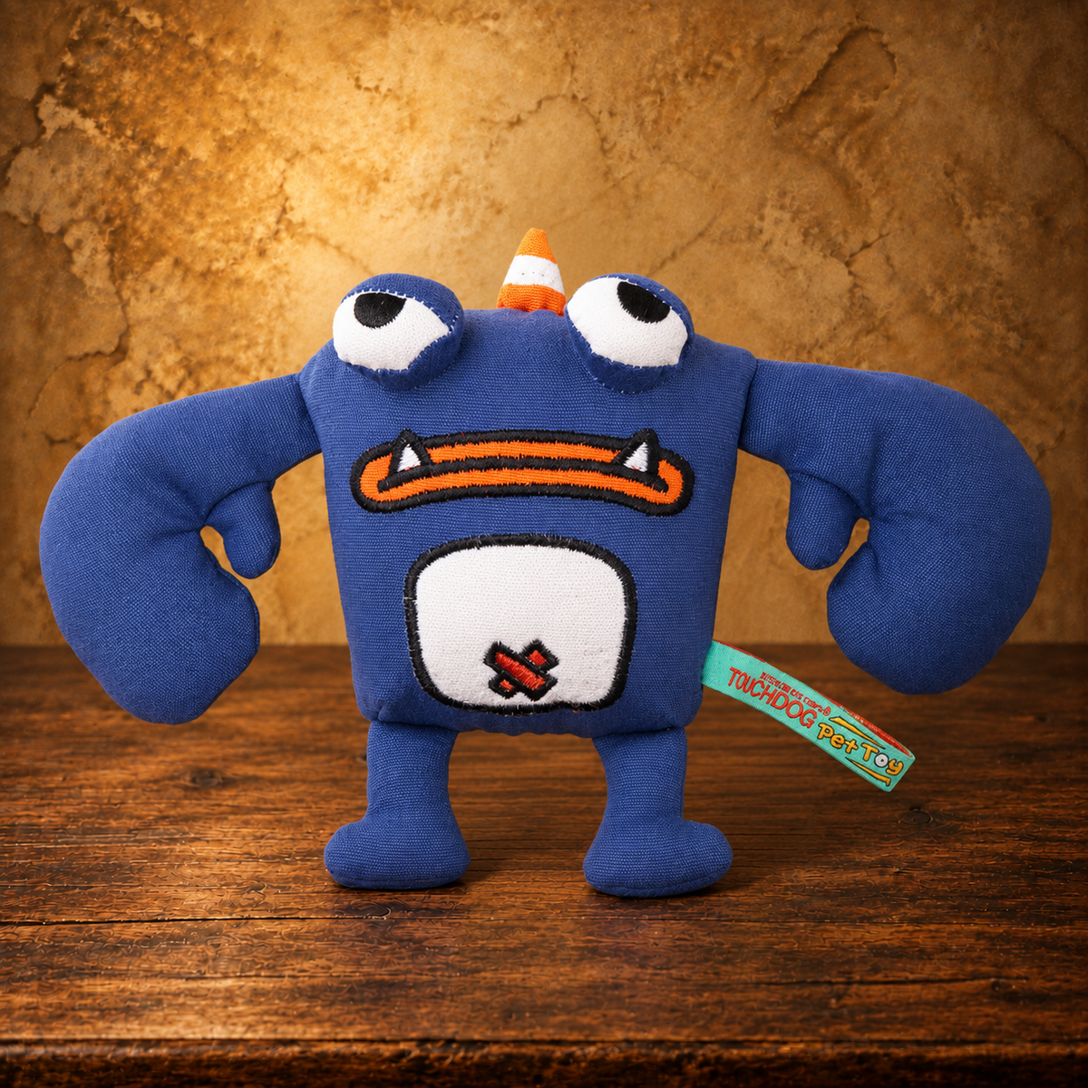 Touchdog Wing-Armed Monster Plush Toy — Dark Blue — antique display