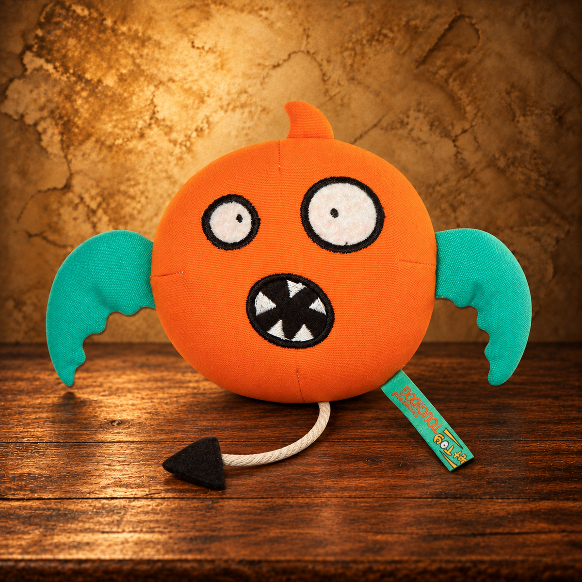 Touchdog Sleepy Monster Plush Toy — Orange — antique display
