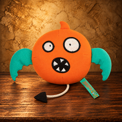 Touchdog Sleepy Monster Plush Toy — Orange — antique display
