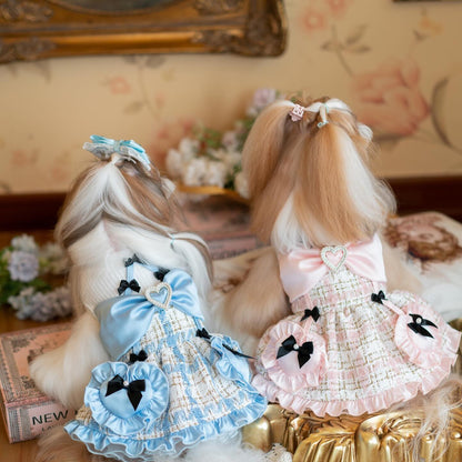 Luxury Tweed Dog Dress with Satin Bow