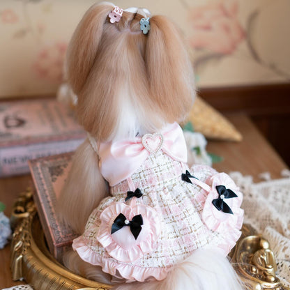 Luxury Tweed Dog Dress with Satin Bow