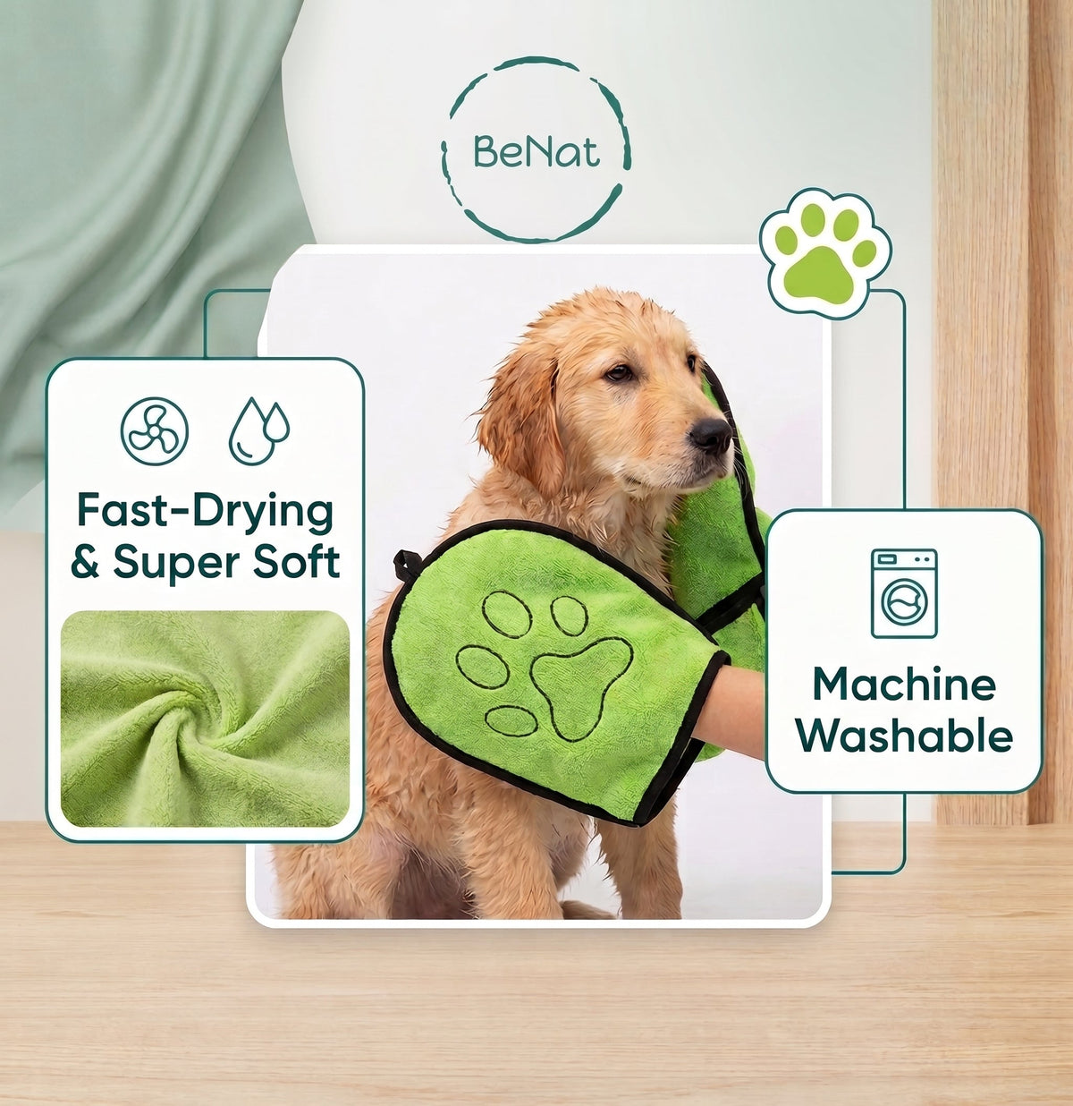 BeNat Double-Pocket Dog Bath Towel