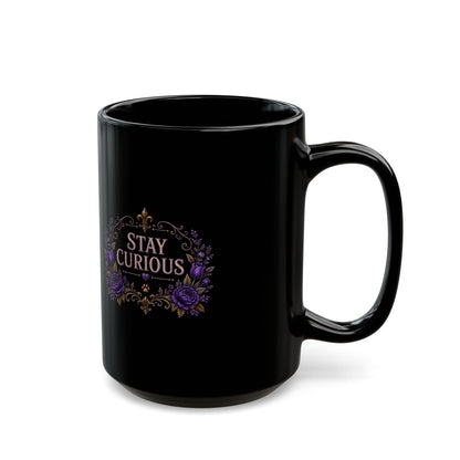 The Grim — Purple Stay Curious Black Mug, 15oz product view