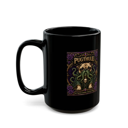 Pugthulu — Purple Stay Curious Black Mug, 15oz product view