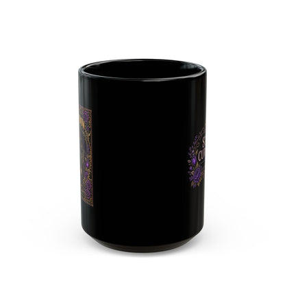 The Widow — Purple Stay Curious Black Mug, 15oz