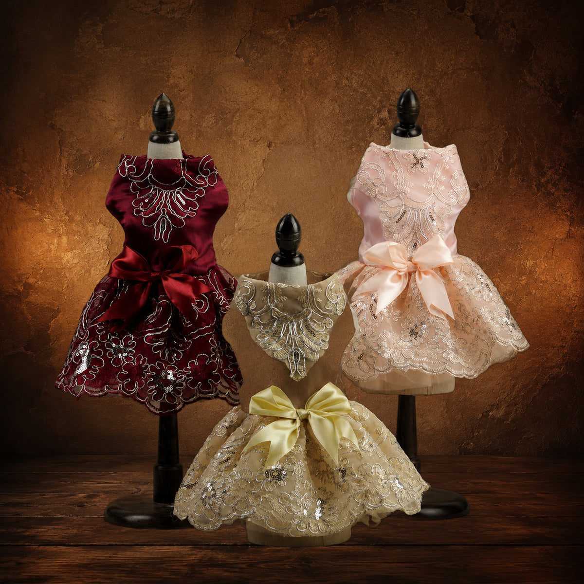 The Pugorium Evening Gown on an antique Pate’s Pugorium backdrop