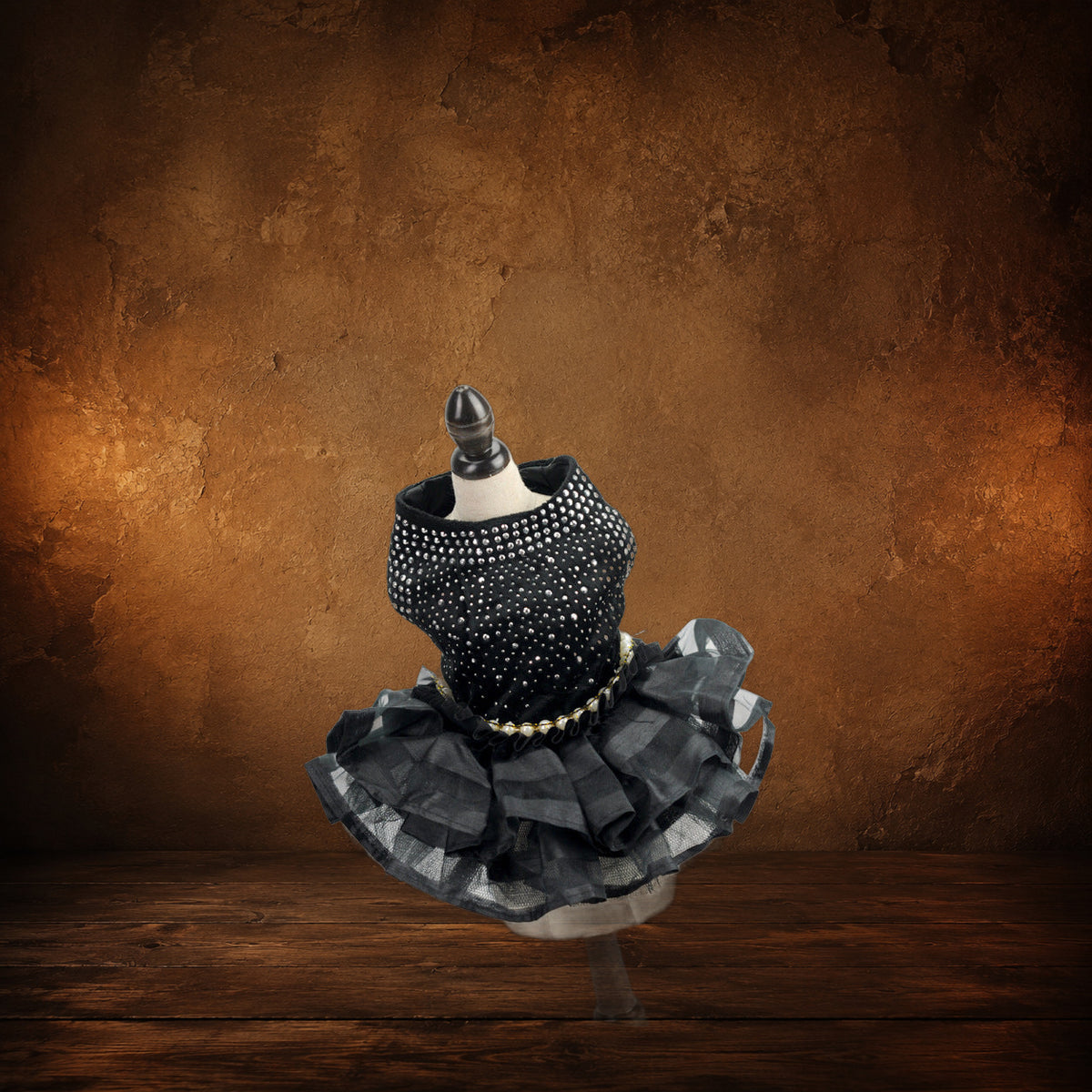 The Black Chapel Wedding Dress on an antique Pate’s Pugorium backdrop