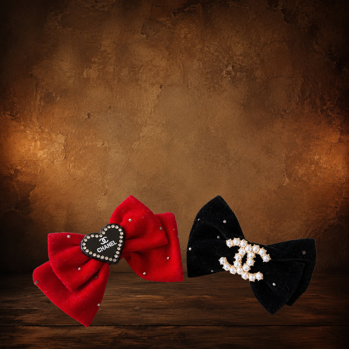 The Velvet Parlour Hair Bow on an antique Pate’s Pugorium backdrop