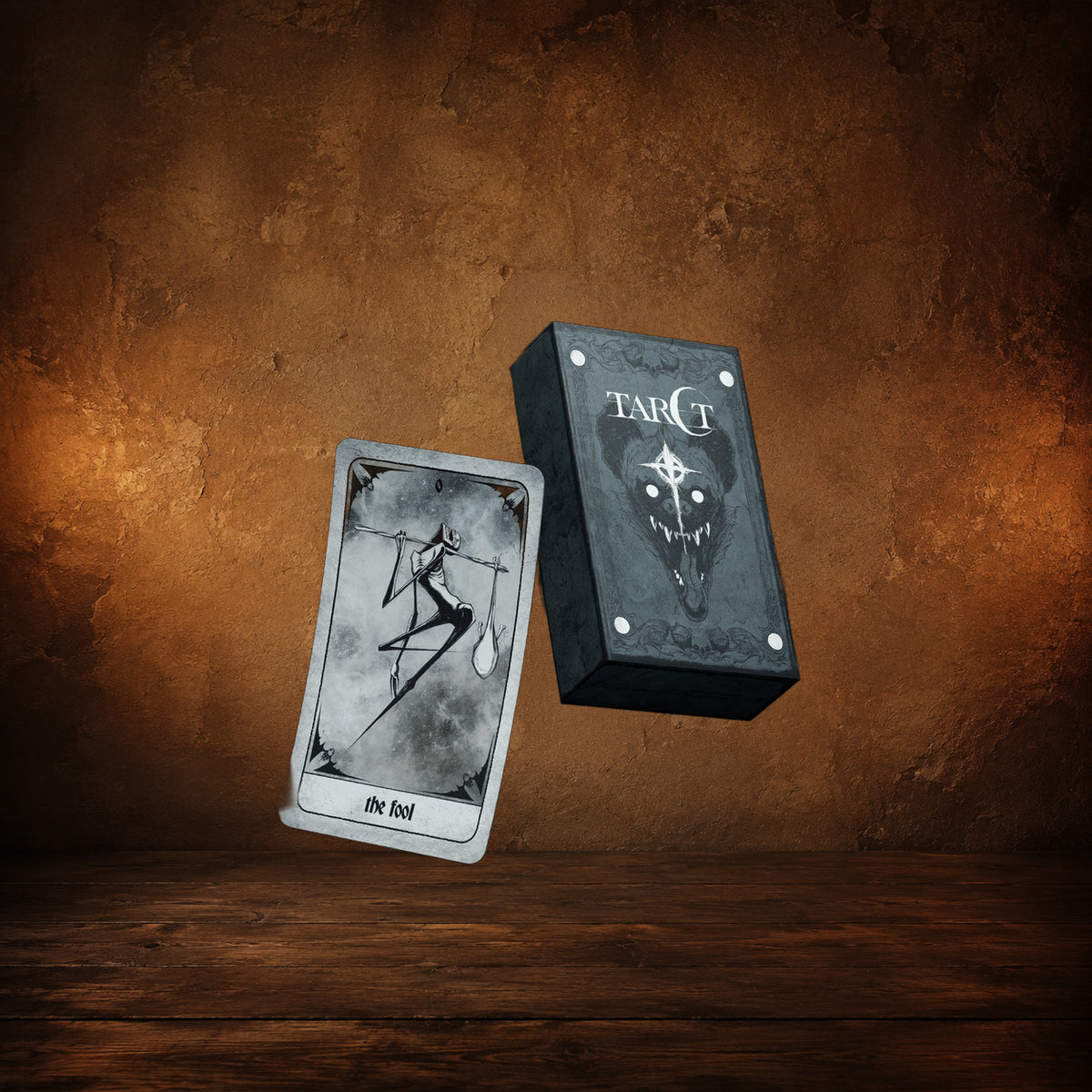 The Blackened Arcana — Shawn Coss Tarot Deck on an antique Pate’s Pugorium backdrop