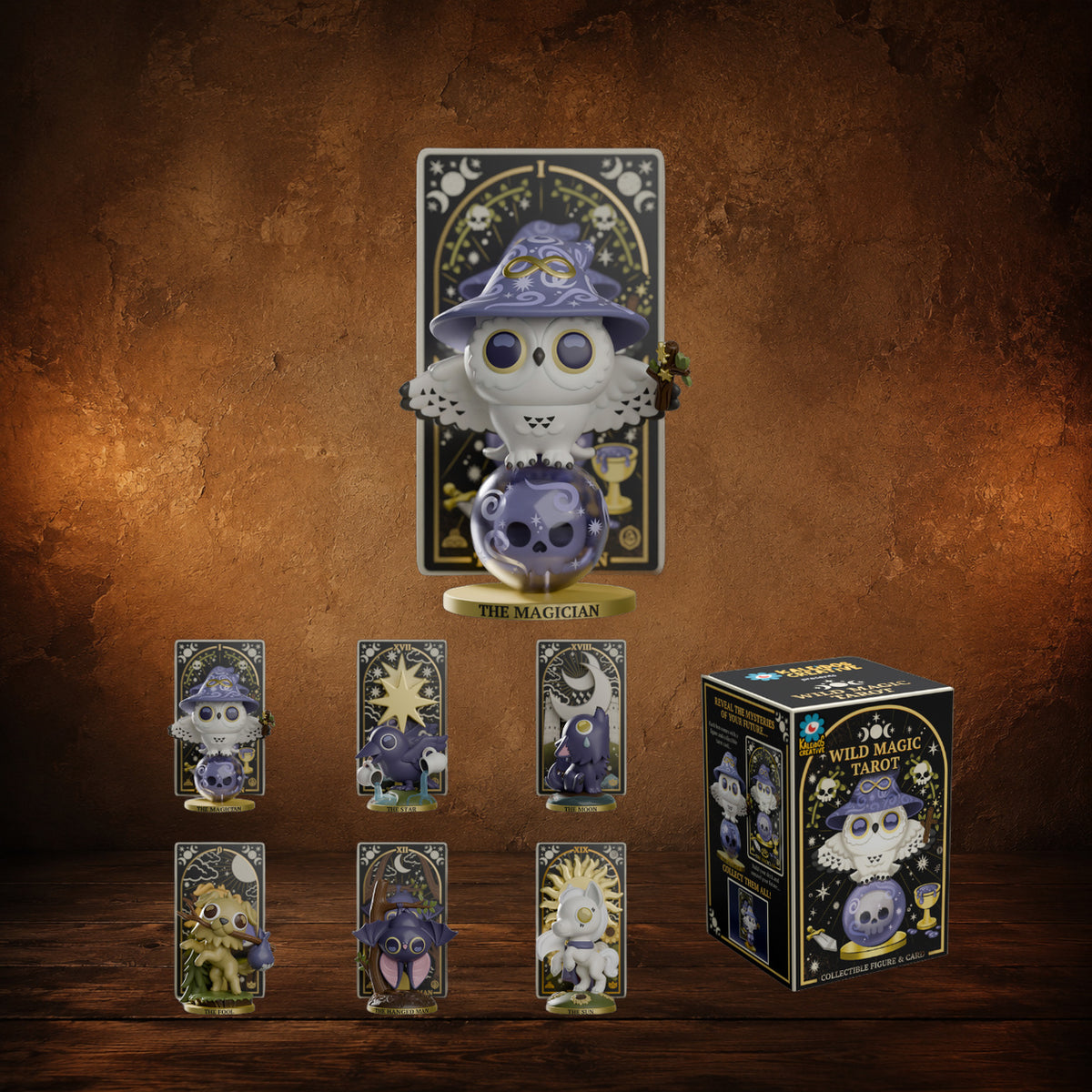 Creatures Beyond the Veil — Wild Magic Tarot Blind Box on an antique Pate’s Pugorium backdrop