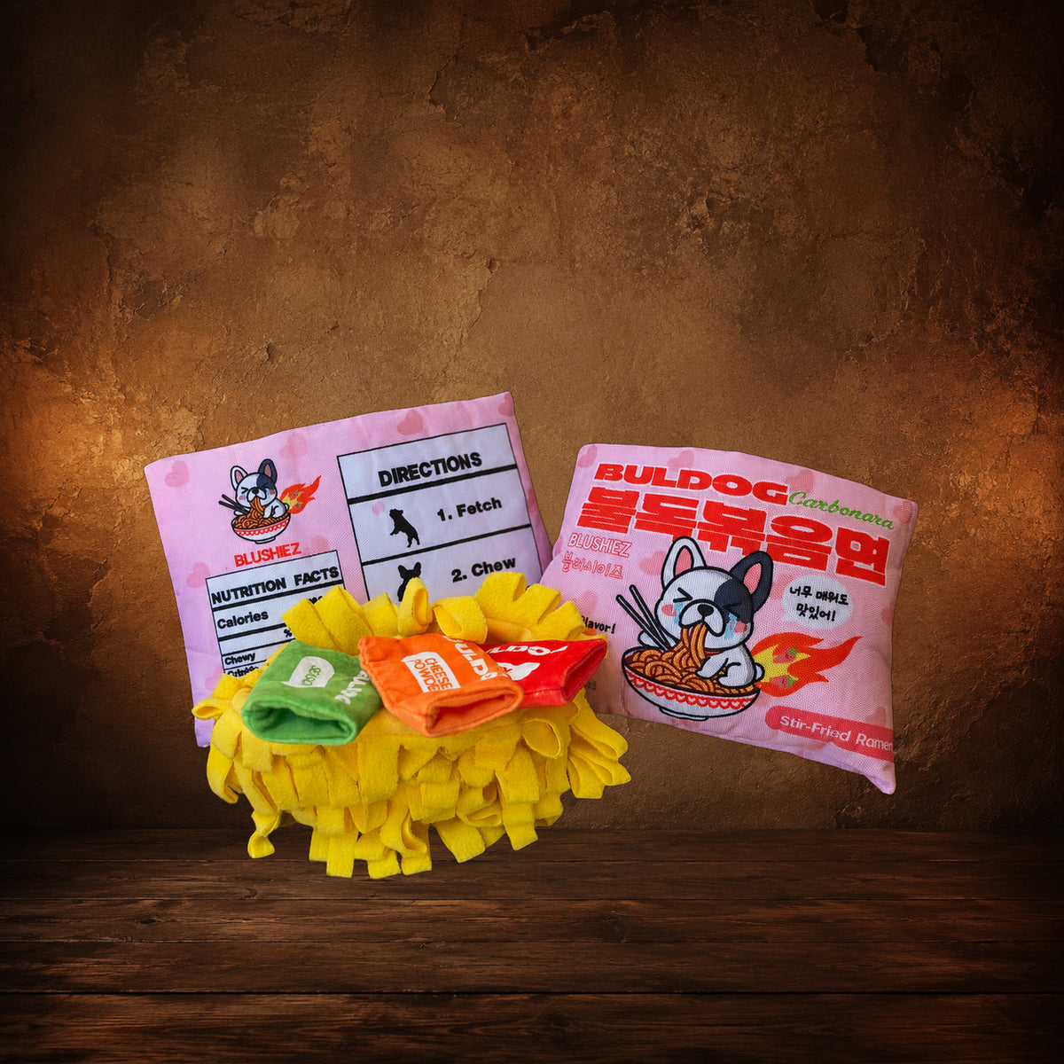 The Midnight Ramen Contraband — Snuffle Toy Set on an antique Pate’s Pugorium backdrop