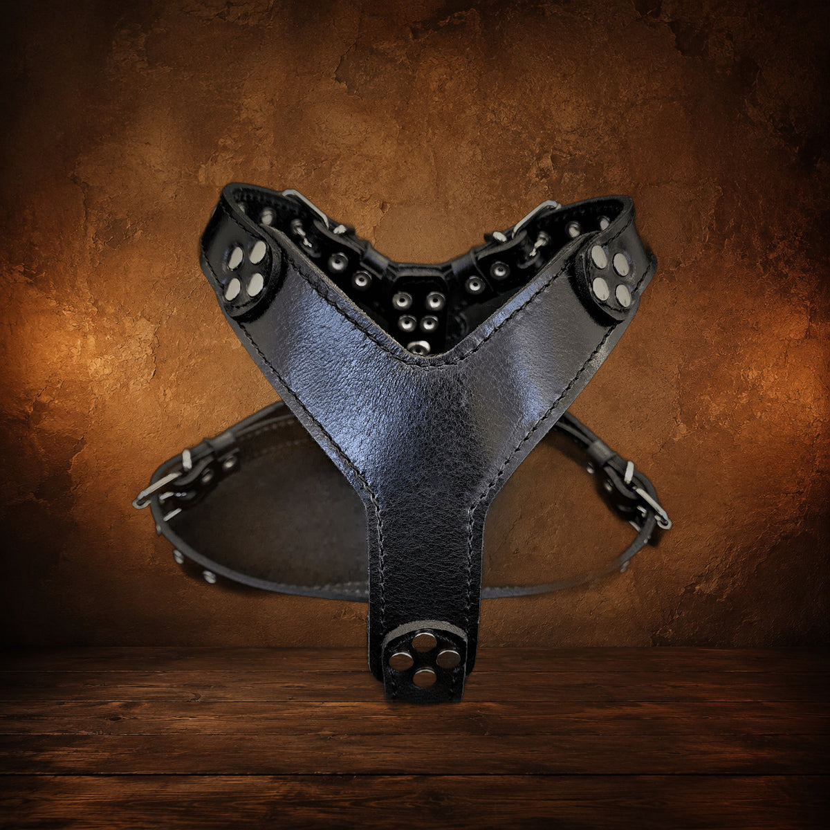 The Black Club Harness — Italian Leather on an antique Pate’s Pugorium backdrop