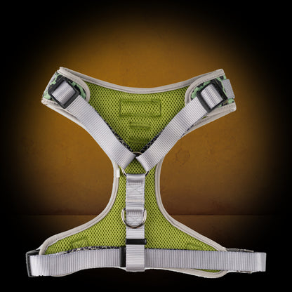 The Wild One — Adjustable Dog Harness on the Pate’s Pugorium antique wood background