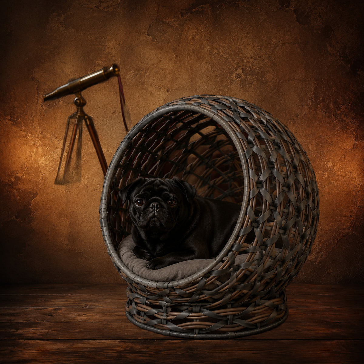 The Wicker Observatory Bed on an antique Pate’s Pugorium backdrop
