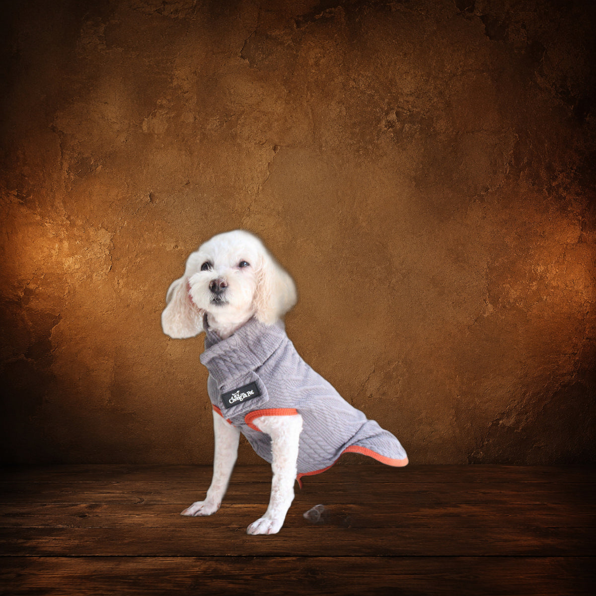 The Old Library Twist Sweater on an antique Pate’s Pugorium backdrop