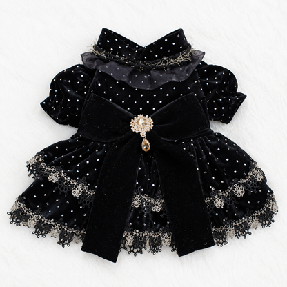 Black Velvet Polka Dot Dog Dress