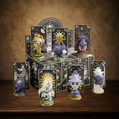 Creatures Beyond the Veil — Wild Magic Tarot Blind Box on the approved antique plaster and walnut backdrop