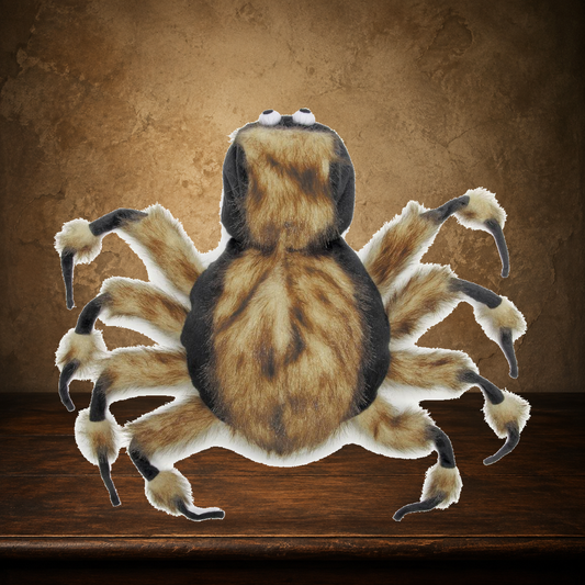 The Parlor Tarantula Dog Costume displayed on the approved antique plaster and walnut table