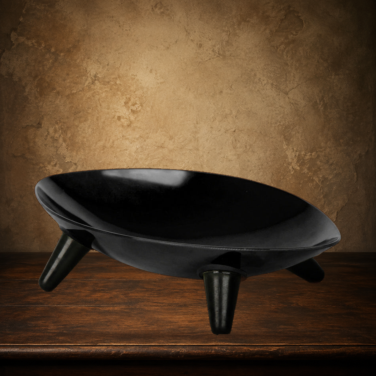 The Sculpted Supper Dish — Melamine Pet Bowl displayed on the approved antique plaster and walnut table