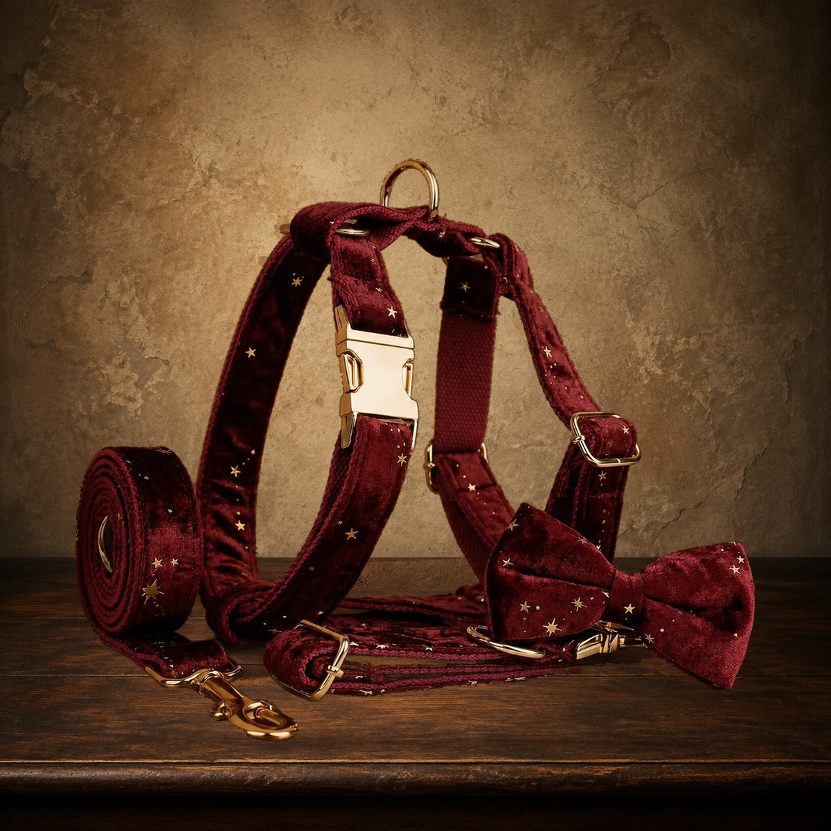 The Velvet Constellation — Wine Star Walking Set displayed on the approved antique plaster and walnut table