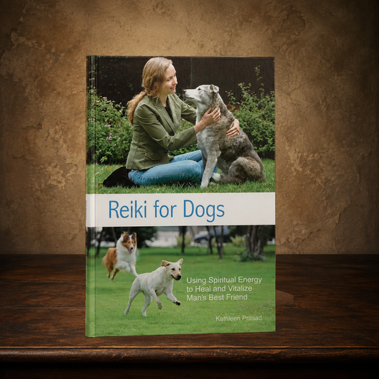 The Quiet Paw — Reiki for Dogs displayed on the approved antique plaster and walnut table