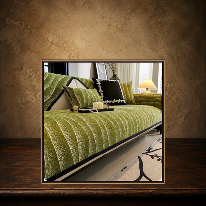 The Drawing-Room Velvet Sofa Cover displayed on the approved antique plaster and walnut table