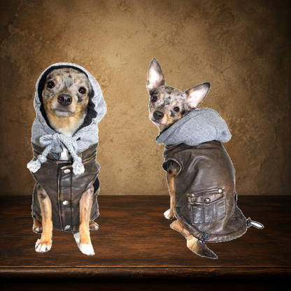 The Vintage Aviator — Bomber Dog Jacket displayed on the approved antique plaster and walnut table