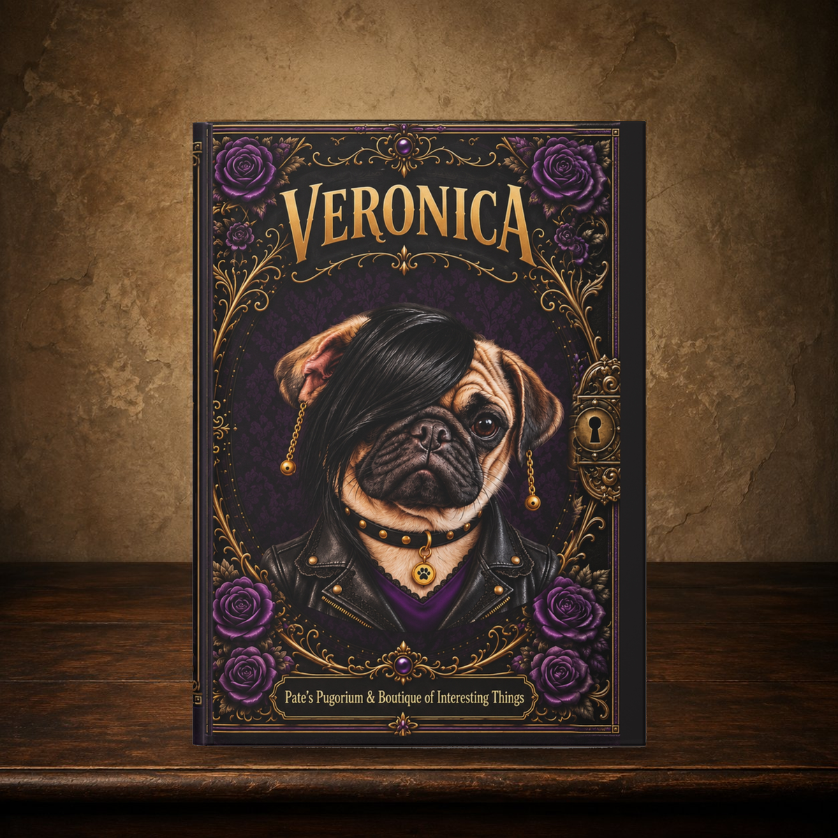 Official Veronica journal on the antique table, matching The Grim journal scale