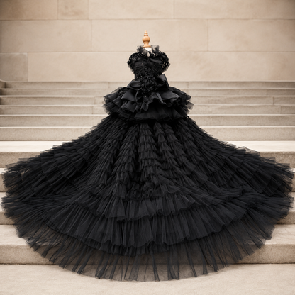 Black Dog Wedding Dress with Detachable Train