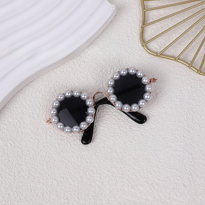 Black pearl-trimmed round pet sunglasses