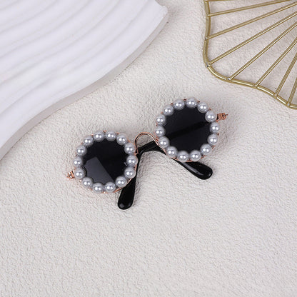 Black pearl-trimmed round pet sunglasses