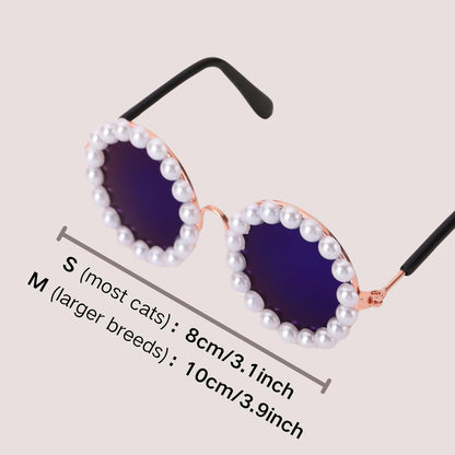 Pearl-trimmed pet sunglasses size guide