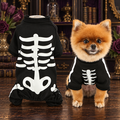 The Glowbone skeleton pet suit on a vintage Pugorium background