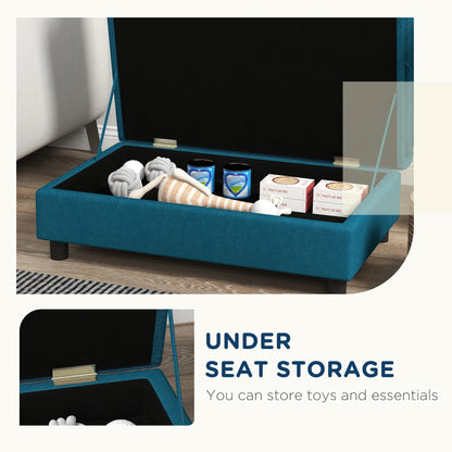 Hidden under-seat storage compartment in the blue Modern Drawing-Room Divan