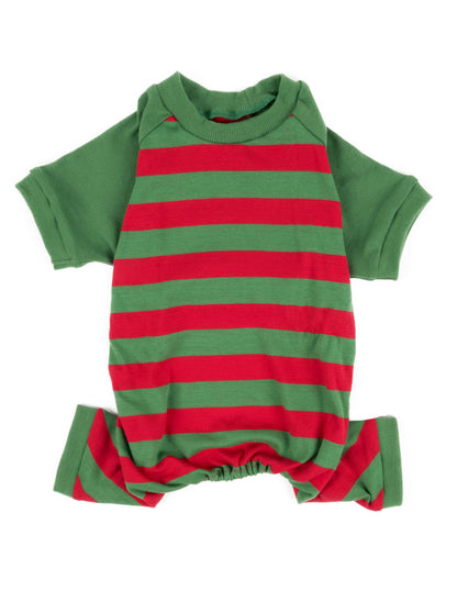 Red & Green Striped Dog Pajamas