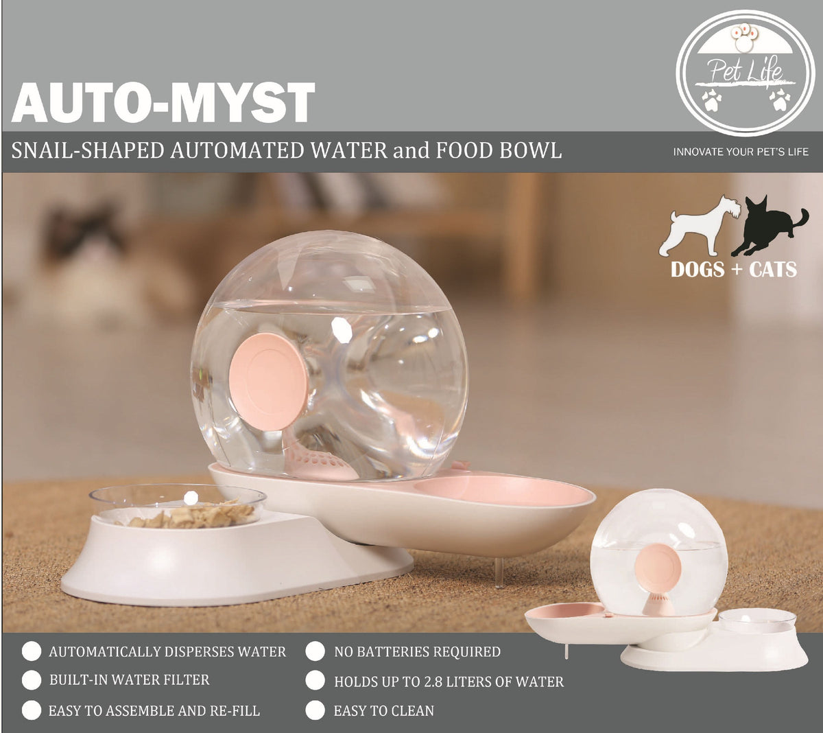 Pet Life Auto-Myst Gravity Waterer & Food Bowl