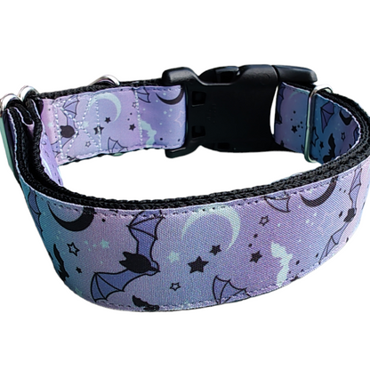 Purple Bats Nylon Dog Collar