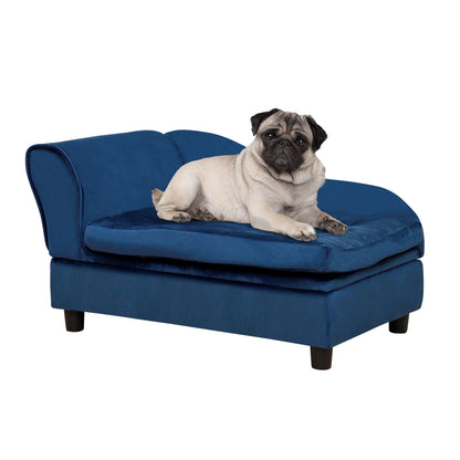 Blue Secret Compartment Settee with a pug for scale