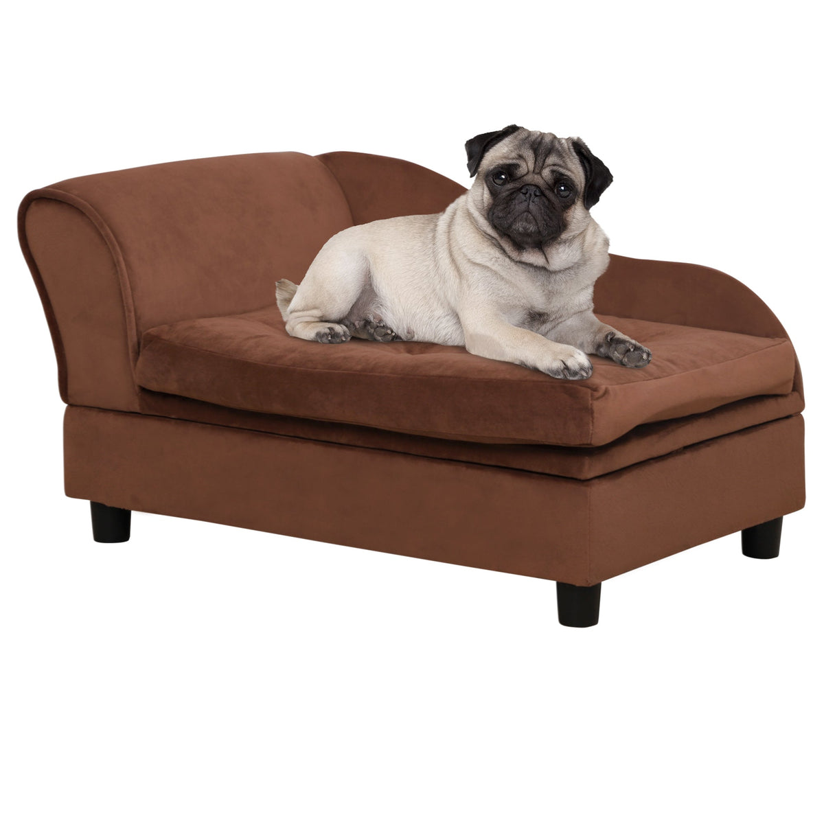 Brown Secret Compartment Settee with a pug for scale