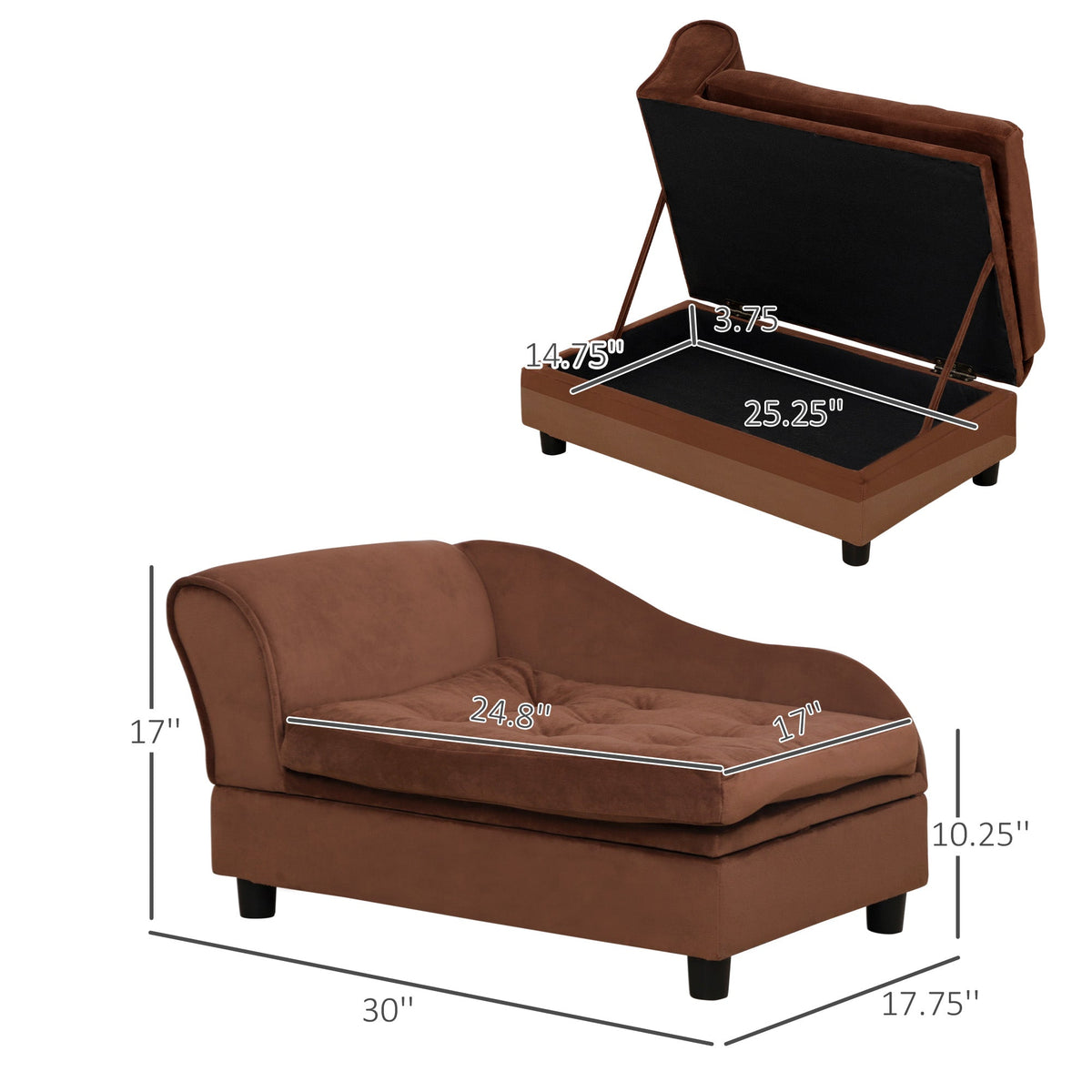 Secret Compartment Settee exterior seat and storage dimensions