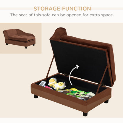 Secret Compartment Settee open to show hidden toy storage