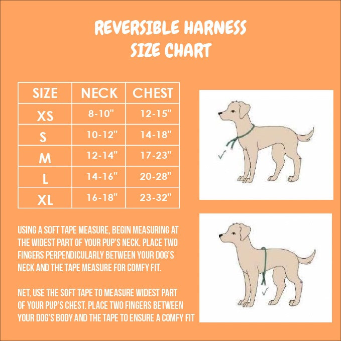 Taco Tuesday reversible harness neck and chest size chart