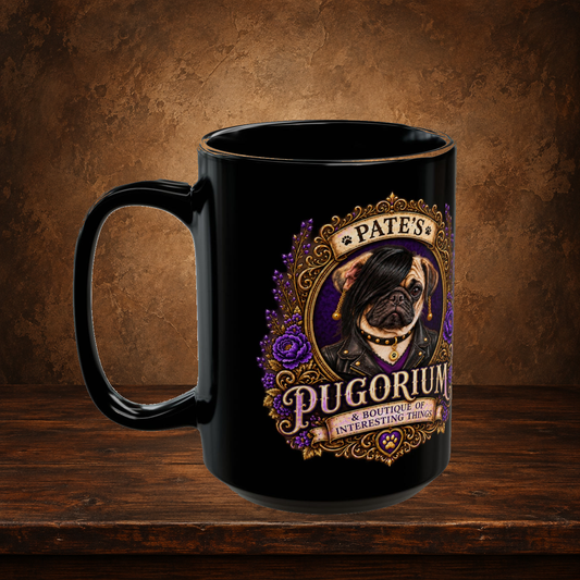 Veronica — Purple Stay Curious Black Mug, 15oz