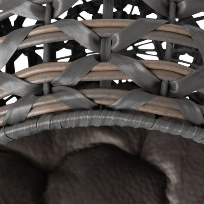 Close view of the charcoal and smoky-brown woven frame construction